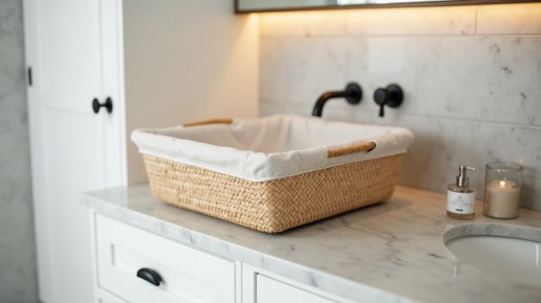 Panier à linge en osier : l'astuce déco qui range la salle de bain sans la encombrer